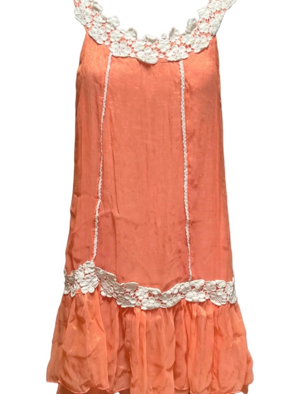 Peach Crochet-Trim Sleeveless Sundress